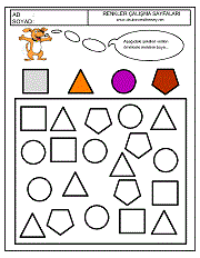 renkler çalışma sayfaları; okul öncesi örneğe göre boya çalışmaları